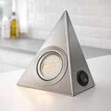 Dolap Altı LED İnox Kasa 220V Elektrik Bağlantılı Üçgen Led Spot 3W Gün Işığı – Tezgah Altı Mutfak, Raf, Vitrin ve Mobilya Aydınlatma Anahtarlı Mini Spot