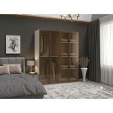 dolapmodellericom Bronz Cam Gardırop 4 Kapılı Içi Mdf Beyaz