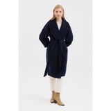Dolce Bella Kadın Oversize Çift Cepli Kısa Kaşe Kaban - 36 - Lacivert