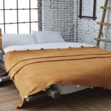 Dolce Bonita Home 150x200 cm Hardal Ponponlu Pike Tek Kişilik Battaniye