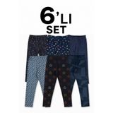 Dolce Destino Çocuk Tayt Seti - 6'Lı Set, Desenli Mevsimlik Likralı Pamuklu Kız Çocuk Tayt (SET-2)