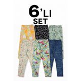 Dolce Destino Çocuk Tayt Seti - 6'lı Set, Desenli Mevsimlik Likralı Pamuklu Kız Çocuk Tayt (SET-3)