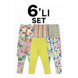 Dolce Destino Çocuk Tayt Seti - 6'Lı Set, Desenli Mevsimlik Likralı Pamuklu Kız Çocuk Tayt Seti (SET-1)