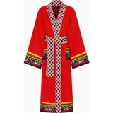 Dolce & Gabbana Casa Unisex Carretto Siciliano Bornoz, Pamuklu, Yumuşak, Şık Kimono Kesim - XL - Kırmızı
