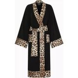 Dolce & Gabbana Casa Unisex Leopar Desenli Bornoz, Pamuklu, Yumuşak, Lüks Görünüm - Siyah