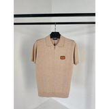 Dolce & Gabbana Luxury Collection Fermuarlı Polo Yaka Triko – Premium Erkek T-Shirt - Kahve - 2XL