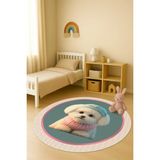 Dolce Mariee Dijital Baskı Köpek Desenli Kaymaz Taban Çocuk ve Genç Odası Halısı H0370 - Renkli - 200 x 200 cm