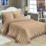 Dolce Mariee Fransız Güpürlü 230x250 cm Kahverengi 6 Parça Battaniye Set