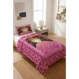 Dolce Mariee Pembe Ağaç Desenli Kadife Kumaş Kapitoneli Tek Kişilik Yatak Örtüsü Seti (2 Parça) TKY0048 - Renkli - 180 x 240 cm
