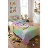 Dolce Mariee Unicorn Desenli Kadife Kumaş Çocuk Yatak Örtüsü Seti (2 Parça) TKY0022 - Renkli - 180 x 240 cm