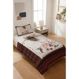 Dolce Mariee Yılbaşı Temalı Kadife Kumaş Kapitoneli Tek Kişilik Yatak Örtüsü Seti (2 Parça) TKY0045 - Renkli - 180 x 240 cm