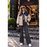 Dolce Queen Kadın Krem Denim Detaylı Kadife Gömlek Ceket - S