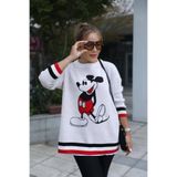 DOLCE QUEEN 👑 Mickey Figürlü Oversize Triko Tunik Beyaz DQ013