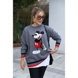 DOLCE QUEEN 👑 Mickey Figürlü Oversize Triko Tunik Gri DQ013