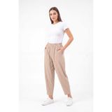 dolcemix KADIN HAVUÇ MODEL MUSLİN GABARDİN KARIŞIMLI RAHAT KESİM KREM PANTOLON