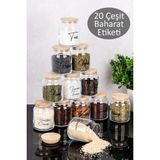 Dolkin Home 12'li Bambu Kapaklı Cam Baharatlık Seti Vakum Kapaklı Şeffaf Etiketli Baharatlık Çeyizlik Set