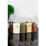 Dolkin Home 12'li Şeffaf Baharat Etiketli 300 ml Vakum Sızdırmaz Kapaklı Mika Baharatlık Seti