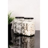 Dolkin Home 2'li 1 Litre Dekoratif Cam Kavanoz Seti Çay Şeker Etiketli Metal Kapaklı Erzak Saklama Kabı - Şeffaf - 1 lt
