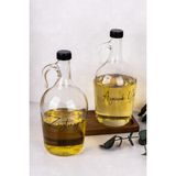 Dolkin Home 2li 1500ML Yağdanlık Seti Ahşap Stantlı Ayçiçek Yağı Zeytinyağı Etiketli Cam Şişe Yağlık Sosluk - Şeffaf