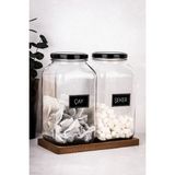 Dolkin Home 2'li 3 Litre Kavanoz Seti Ahşap Stantlı Çay Şeker Etiketli 3000 ml Metal Kapaklı Cam Kavanoz Seti - 3 lt - Şeffaf