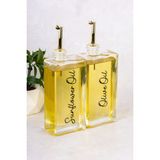 Dolkin Home 2li 500 ml Yağdanlık Cam Yağlık Zeytinyağı Ayçiçek Yağı Ingilizce Etiket Sunflower Olive Oil Sosluk - Şeffaf