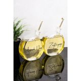 Dolkin Home 2li 500 ml Yağdanlık Yuvarlak Form Gold Kapak Cam Yağlık Zeytinyağı Ayçiçek Yağı Etiketli - Şeffaf -Altın