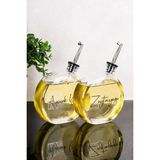 Dolkin Home 2li 500 ml Yağdanlık Yuvarlak Form Gümüş Kapak Cam Yağlık Zeytinyağı Ayçiçek Yağı Etiketli - Şeffaf - Gümüş