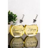 Dolkin Home 2li 500 ml Yağdanlık Yuvarlak Form Gümüş Kapak Cam Yağlık Zeytinyağı Ayçiçek Yağı Etiketli