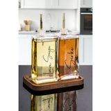 Dolkin Home 2li 500ML Cam Salata Sosluk Sirkelik Yağdanlık Ahşap Stant 5 Çeşit Etiketli Gold Kapak Sofra Yağlık - Şeffaf - 500 ml