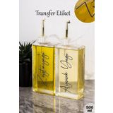 Dolkin Home 2li 500ml Transfer Etiketli Yağdanlık Gold Kapak Cam Yağlık Zeytinyağı Ayçiçek Yağı Sosluk Sirkelik