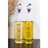 Dolkin Home 2li 750 ml Ayçiçek Yağı ve Zeytinyağı Etiketli Yağlık Sıvı Yağ Şişesi Gri Tıpalı Cam Yağdanlık