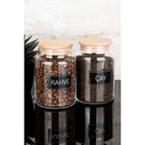 Dolkin Home 2'li Ahşap Vakum Kapaklı Çay Kahve Siyah Etiketli Cam Kavanoz Seti Saklama Kabı 800 ml - Şeffaf