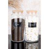 Dolkin Home 2'li Ahşap Vakum Kapaklı Çay ve Şeker Siyah Etiketli Cam Kavanoz Seti Saklama Kabı 1300 ml - Şeffaf