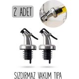 Dolkin Home 2'li Akıtmaz Kapaklı Şişe Ucu Yağdanlık Tıpa Silikon Yağ Dökme Aparatı Gümüş Renkli Sızdırmaz Yağlık Tıpası Ağızlık
