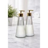 Dolkin Home 2'li Cam Sabunluk Seti Lüks Modern Çizgili Sabunluk Gold Başlıklı Banyo Düzenleyici 400 ml