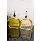 Dolkin Home 2'li Lüks 500 ml Yağdanlık Gold Kapak Cam Yağlık Zeytinyağı Ayçiçek Yağı Etiketli Sosluk Sirkelik - Şeffaf