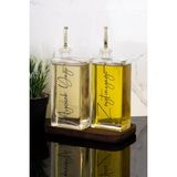 Dolkin Home 2li Lüks 500ML Yağdanlık Ahşap Standlı Gold Kapak Cam Yağlık Zeytinyağı Ayçiçek Yağı Sosluk Sirkelik - Şeffaf - 500 ml