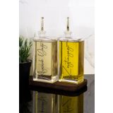 Dolkin Home 2li Lüks 500ml Yağdanlık Ahşap Standlı Gold Kapak Cam Yağlık Zeytinyağı Ayçiçek Yağı Sosluk Sirkelik