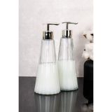 Dolkin Home 2'li Lüks Modern Cam Sabunluk Seti Çizgili Sabunluk Gümüş Başlıklı Banyo Düzenleyici 400 ml
