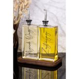 Dolkin Home 2li Lüx 500ML Yağdanlık Ahşap Standlı Silver Kapak Cam Yağlık Zeytinyağı Ayçiçekyağı Sosluk Sirkelik - Şeffaf