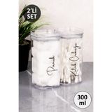 Dolkin Home 2'li Pamuk - Kulak Çubuğu - Makyaj Pamuğu Etiketli Şeffaf Mika Kavanoz Pamuk Kutusu Seti Akrilik Banyo Düzenleyici 300 ml