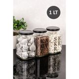 Dolkin Home 3'lü 1 litre Dekoratif Cam Kavanoz Seti Çay Şeker Kahve Tuz Etiketli Metal Kapaklı Erzak Saklama Kabı