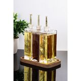 Dolkin Home 3lü 500ML Cam Salata Sosluk Sirkelik Yağdanlık Ahşap Stant 5 Çeşit Etiketli Gold Kapak Sofra Yağlık - Şeffaf - 500 ml