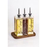 Dolkin Home 3lü 500ML Cam Salata Sosluk Sirkelik Yağdanlık Ahşap Stant 5 Çeşit Etiketli Gümüş Kapak Sofra Yağlık - Şeffaf - 500 ml