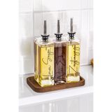 Dolkin Home 3lü 500ml Cam Salata Sosluk Sirkelik Yağdanlık Ahşap Stant 5 Çeşit Etiketli Gümüş Kapak Sofra Yağlık