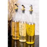Dolkin Home 3lü 750 ml Ayçiçek Yağı ve Zeytinyağı Yağlık Sıvı Yağ Şişesi Gold Tıpalı Cam Yağdanlık - Şeffaf