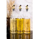 Dolkin Home 3lü 750 ml Ayçiçek Yağı ve Zeytinyağı Yağlık Sıvı Yağ Şişesi Gold Tıpalı Cam Yağdanlık
