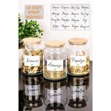 Dolkin Home 3'lü 800 ml Cam Kavanoz Seti Bambu Kapaklı Saklama Kabı 16 Çeşit Bitki Çayı Etiketi Hediyeli - Şeffaf
