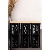 Dolkin Home 3'lü 900 ml Bambu Kapaklı Şeffaf Etiketli Çay & Şeker & Kahve & Tuz Saklama Kabı Siyah Akrilik Mika Kavanoz