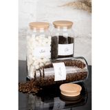 Dolkin Home 3'lü Ahşap Vakum Kapaklı Çay Kahve Şeker Beyaz Etiketli Cam Kavanoz Seti Saklama Kabı 1300 ml - Şeffaf
